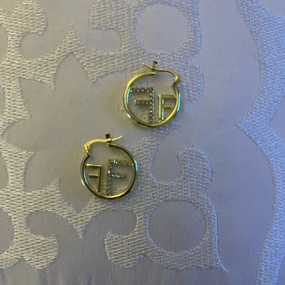 Double F Design Goldtone Earrings - Picture 5 of 8
